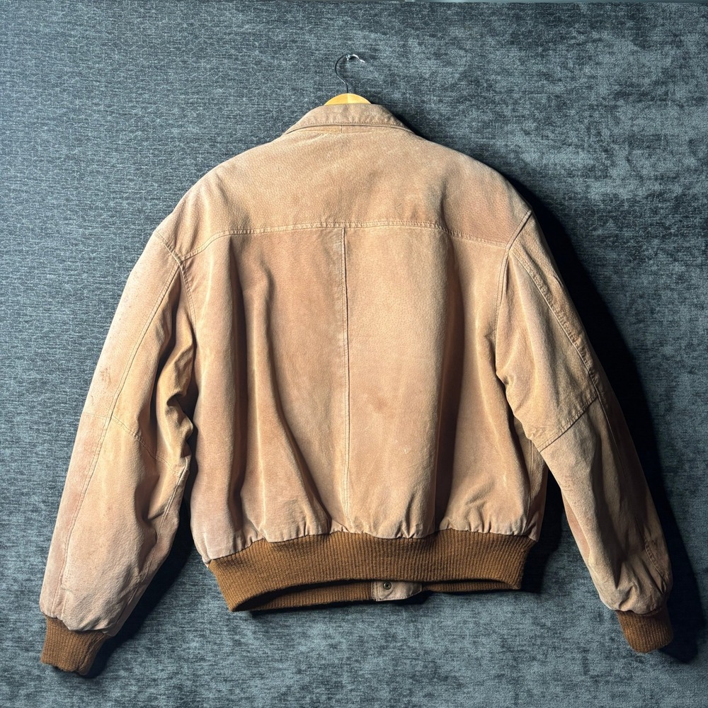 Vintage JLC Suede Leather Bomber Jacket Mens Large Brown Flight Coat Aviator - Picture 2 of 13